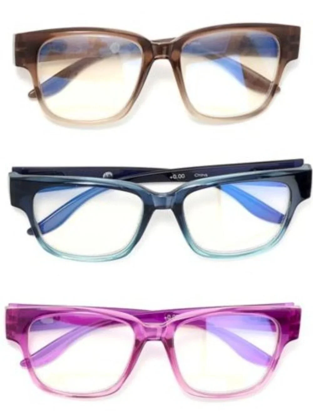 JOY MANGANO Tan Brown Gradient Crystal Wayfarer Blue-Light Reading Glasses +3.50